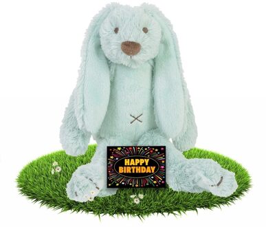 Happy Horse Verjaardag knuffel konijn Richie - mintgroen - 28 cm - met gratis verjaardagskaart