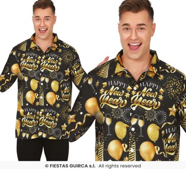 Happy New Year Blouse Heren Zwart/Goud Multikleur - Print