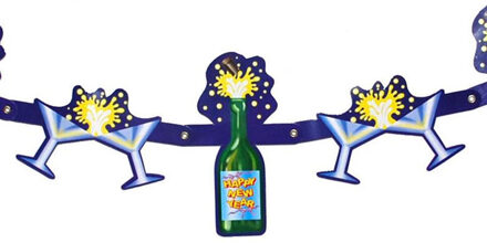 Happy New Year thema feestslinger/wenslijn - gekleurd - 125 cm - karton - Feestslingers Multikleur