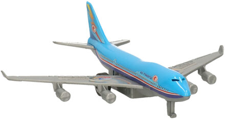 Happy People Grijs/blauw speelgoed vliegtuig met pull-back functie 14 cm
