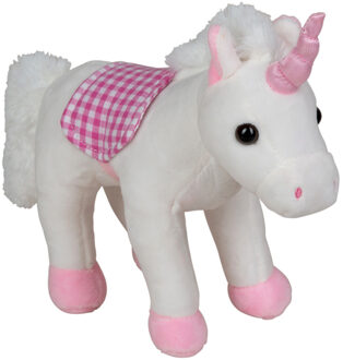 Happy People Pluche eenhoorn knuffel wit/roze 20 cm speelgoed