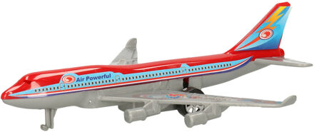 Happy People Rood/wit speelgoed vliegtuig met pull-back functie 14 cm - Speelgoed vliegtuigen