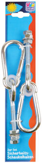 Happy People schommelhaken - 2x - zilver - staal - 20 cm - met karabijnhaak