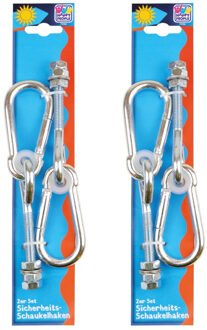 Happy People schommelhaken - 4x - zilver - staal - 20 cm - met karabijnhaak
