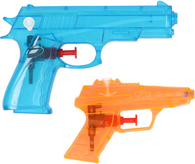 Happy People Waterpistool set - 2x - klein model - 11 en 17 cm - blauw/oranje - waterpistooltje - Waterpistolen