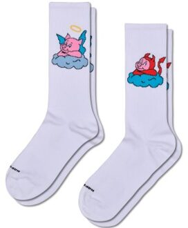 Happy Socks 2 stuks Good Pig Bad Pig Sneaker Sock * Actie * Versch.kleure/Patroon,Zwart - Maat 36/40,Maat 41/46