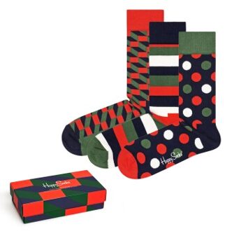 Happy Socks 3 stuks Classic Holiday Gift Box * Actie * Versch.kleure/Patroon,Rood,Groen - Maat 36/40,Maat 41/46