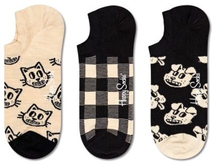 Happy Socks 3 stuks Pet No Show Sock * Actie * Versch.kleure/Patroon,Zwart - Maat 41/46