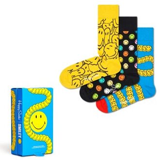 Happy Socks 3 stuks Smiley Gift Box * Actie * Versch.kleure/Patroon,Blauw,Geel - Maat 36/40