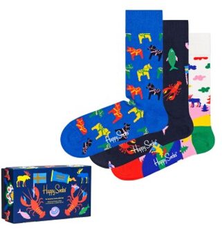 Happy Socks 3 stuks Swedish Edition Gift Box * Actie * Versch.kleure/Patroon,Blauw - Maat 36/40,Maat 41/46