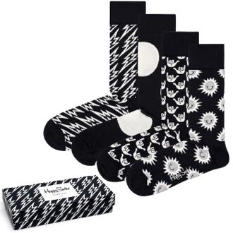 Happy Socks 4 stuks Black and White Gift Box Versch.kleure/Patroon,Zwart - Maat 36/40,Maat 41/46