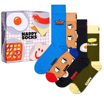 Happy Socks 4 stuks Breakfast Gift Set * Actie * Versch.kleure/Patroon,Blauw - Maat 36/40