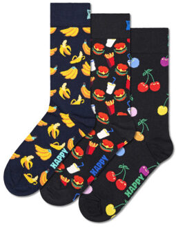 Happy Socks Classic sokken banaan kersen hamburger 3-pack - maat 41-46 Veelkleurig