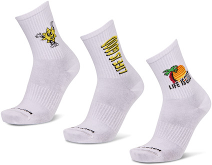 Happy Socks Crew 3 Pack Sokken Unisex - Wit - Maat 41-46 - Katoen White