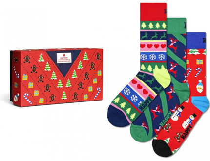 Happy Socks giftbox 3P sokken x-mas sweater multi Veelkleurig - 41-46