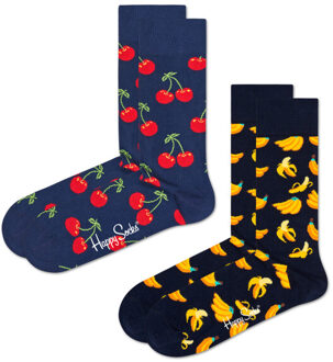 Happy Socks Sokken met print kersen bananen 2-pack Blauw - 36-40