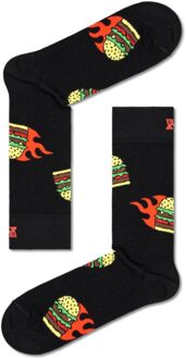 Happy Socks Zwarte hamburgerprint sokken printjes unisex Print / Multi - 41-46