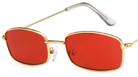 Haptron Kleine Rechthoek Zonnebril Mannen Vrouwen Retro Metalen Frame Geel Rood Vintage Tiny Vrouwelijke Zonnebril UV400 c3gold rood