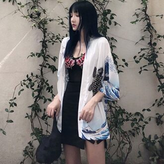 Harajuku Cartoon Print Kimono Zomer Vrouwen Vest Causale Vrouwelijke Blouse Shirt Losse Bovenkleding F