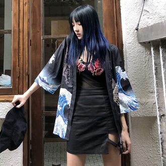 Harajuku Cartoon Print Kimono Zomer Vrouwen Vest Causale Vrouwelijke Blouse Shirt Losse Bovenkleding