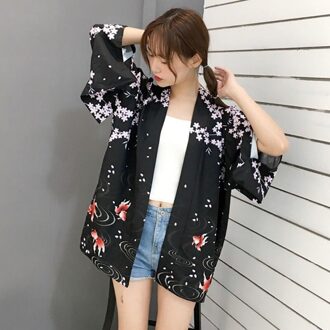 Harajuku Cartoon Print Kimono Zomer Vrouwen Vest Causale Vrouwelijke Blouse Shirt Losse Bovenkleding