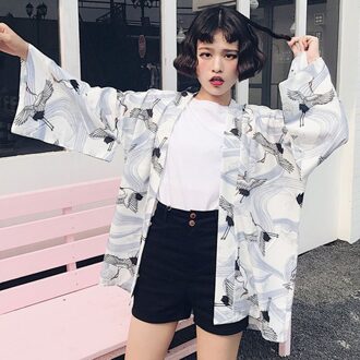 Harajuku Cartoon Print Kimono Zomer Vrouwen Vest Causale Vrouwelijke Blouse Shirt Losse Bovenkleding