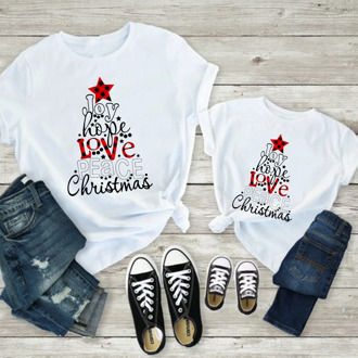 Harajuku Family Look Tshirt JOY HOPE LOVE PEACE CHRISTMAS Letter Short Sleeves Kids Clothes T-shirt Vogue Mommy Daughter T Shirt