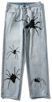 Harajuku Spider Borduurwerk Gewassen Retro Heren Jeans Straight High Street Oversize Ripped Denim Broek Losse Hip Hop Jean Broek AsianS