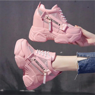 Harajuku Women Wedges Sport Shoes For Woman Increasing 11CM Chunky Dad Sneakers Ladies Breathable Mesh Platform Casual Shoes