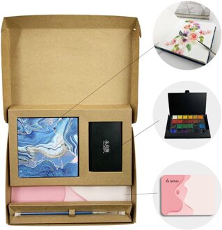 Hardcover Aquarel Schetsboeken, 3.9X3.9 ''Pocket Pads, Set Met Toning Papier En Verf Doos blauw