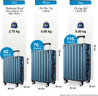 Harde blauwe koffer, robuuste 8-wiel bagage handbagage tas - M