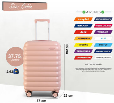 Harde koffer 37 x 22 x 55 cm Roze TSA-veilige bagagekoffer Geschikt voor Easyjet, Ryanair