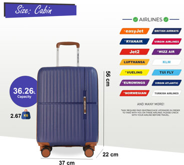 Harde koffer 37 x 22 x 56 cm PP-bagagekoffer Geschikt voor Easyjet, Ryanair Blauw