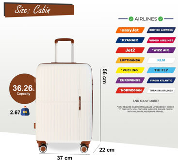 Harde koffer 37 x 22 x 56 cm PP-bagagekoffer Geschikt voor Easyjet, Ryanair Wit