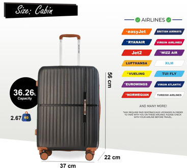 Harde koffer 37 x 22 x 56 cm PP-bagagekoffer Geschikt voor Easyjet, Ryanair Zwart - One Size