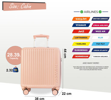 Harde koffer 44 x 22 x 38 cm Roze TSA-veilige bagagekoffer Geschikt voor Easyjet, Ryanair - One Size