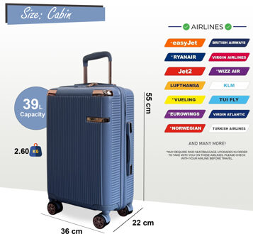 Harde koffer 55 x 36 x 22 cm PC koffer Bagage geschikt voor Easyjet, Ryanair Blauw