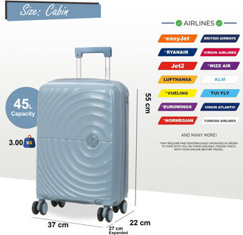 Harde koffer 55 x 37 x 22 cm PP koffer Bagage Geschikt voor Easyjet, Ryanair Hemelsblauw