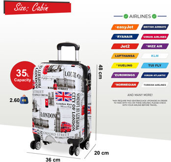 Harde koffer met print, 36 x 48 x 20 cm, geschikt voor Easyjet en Ryanair Veelkleurig