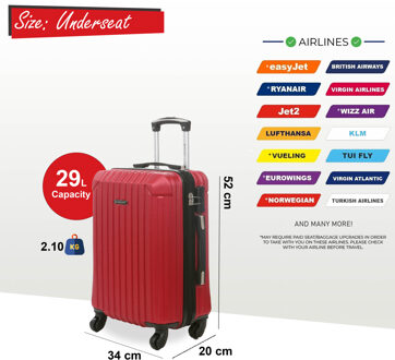 Harde koffer met rode ABS-schaal en 8 wielen voor onder de stoel Rood - XS