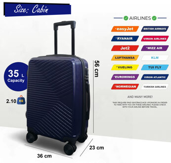 Harde koffer Naby Blue Cabin 48 x 37 x 20 cm Veilige bagagekoffer Geschikt voor Easyjet, Ryanair Navy
