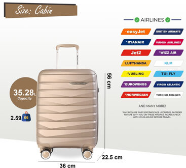 Harde koffer PP-bagagekoffer Geschikt voor Easyjet, Ryanair Beige