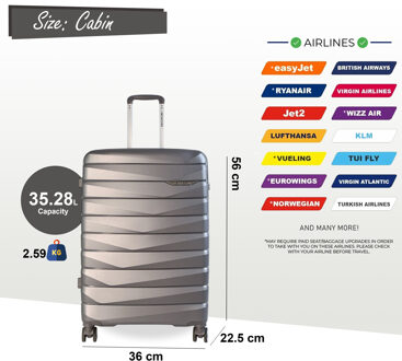 Harde koffer PP-bagagekoffer Geschikt voor Easyjet, Ryanair Grijs - One Size