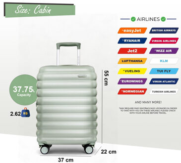 Harde koffer voor handbagage 37 x 22 x 55 cm Groen TSA Veilige bagagekoffer Geschikt voor Easyjet, Ryanair