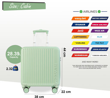 Harde koffer voor handbagage 44 x 22 x 38 cm Groen TSA Veilige bagagekoffer Geschikt voor Easyjet, Ryanair