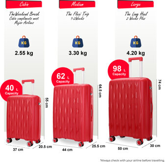 Harde rode kofferset met 8 wielen, TSA-koffer voor op reis - maat Rood