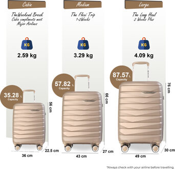 Harde TSA-kofferset met 8 wielen, rook, champagne en beige, sterke kofferset voor handbagage en vakantie - One Size