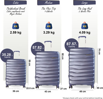 Harde TSA-kofferset met rookblauwe, sterke schaal, 8-wielige handbagage, vakantiekoffer - One Size