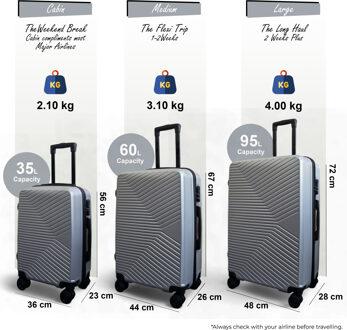 Harde zilveren koffer, robuuste 8-wiel bagage, handbagagetas