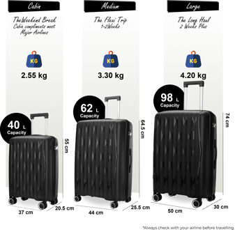 Harde zwarte kofferset met 8 wielen, TSA-koffer voor op reis - S